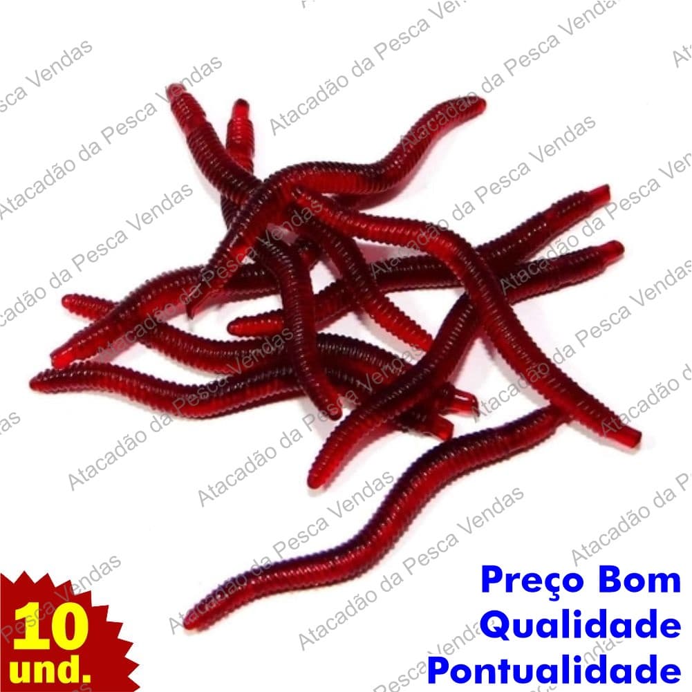 Isca Artificial Pesca Minhoca em Silicone Soft Iscas Artificiais para Pesca c/ 10