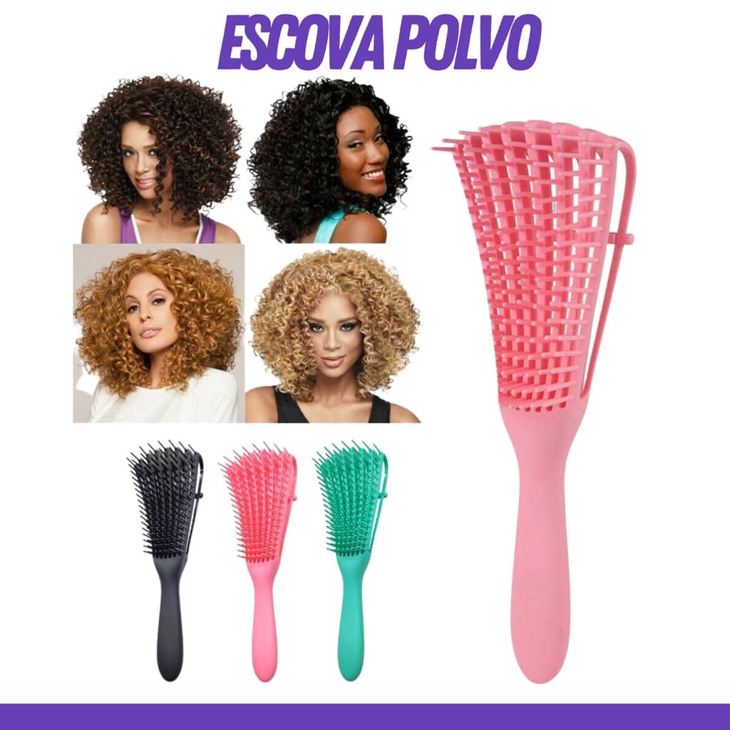 Escova para Cabelos Cachos Pente Polvo Para Modelar