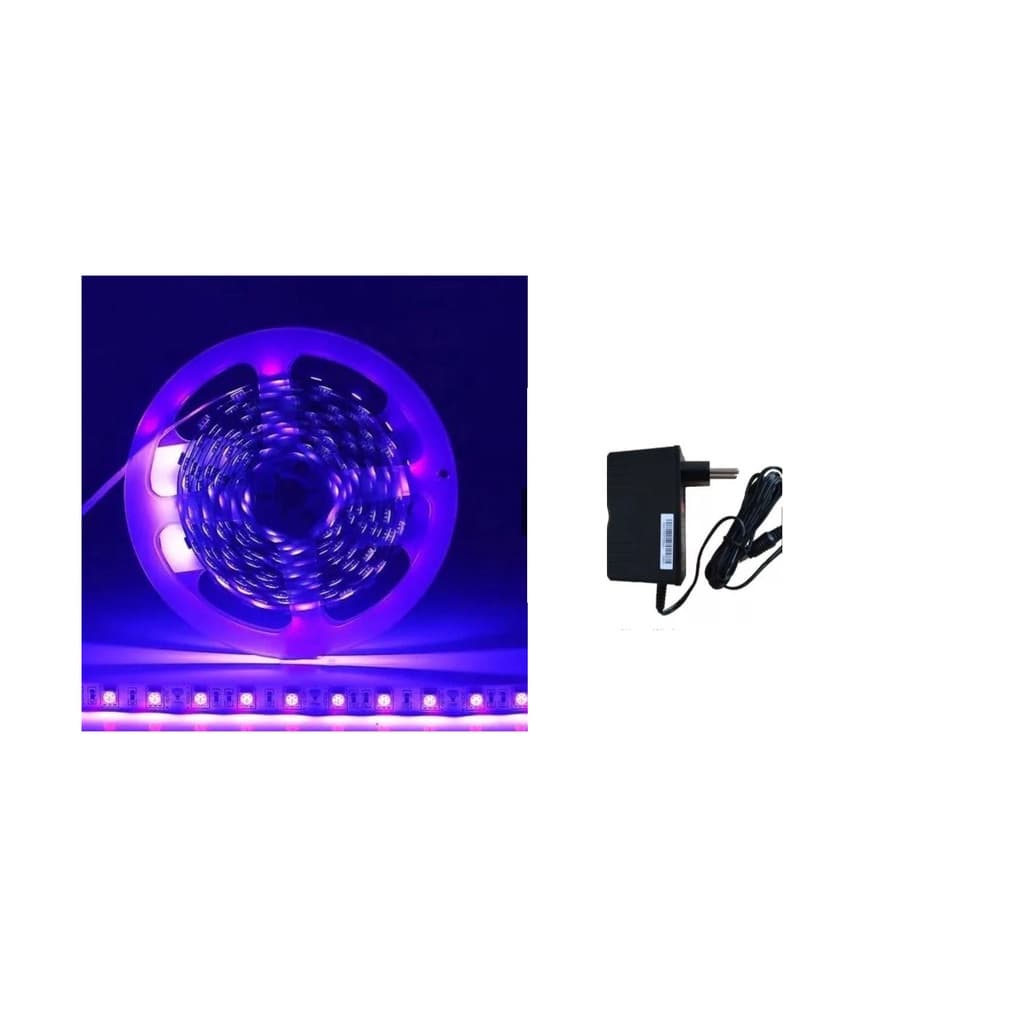 Uv Luz Conduzida Fita Led 5050 Smd +  Fonte Bivolt Fita Flexível Roxo Serigrafia Luz Negra Neon