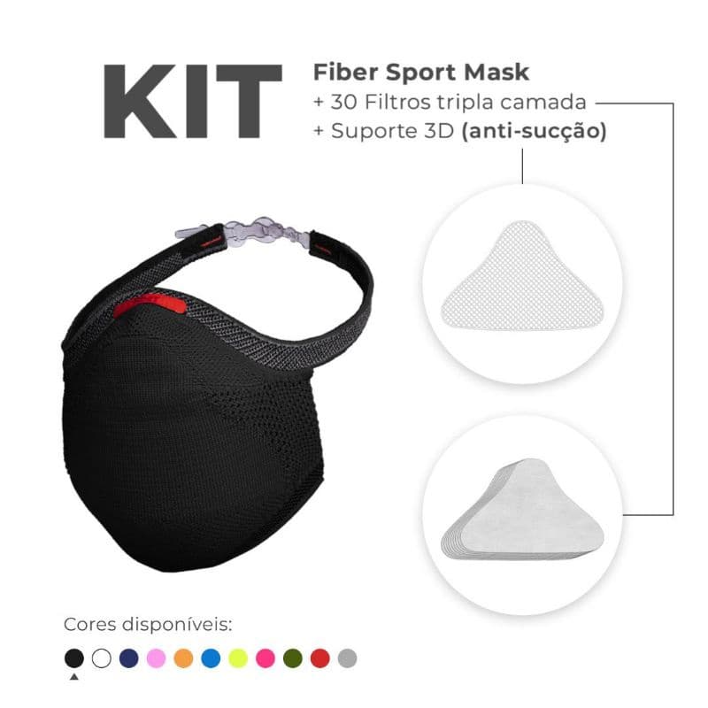 máscara de proteção corrida fiber knit 3d + 1 suporte para filtro + 30 filtros mascara top