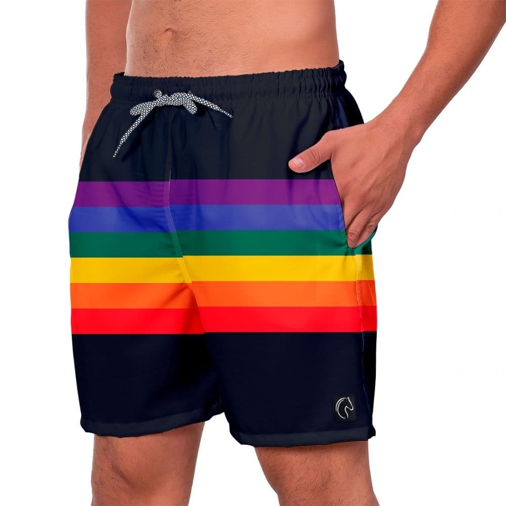 Short Masculino Moda Praia Casual Arco Íris LGBT Bermuda Premium Conforto Estilo Moderno Seca Rápido