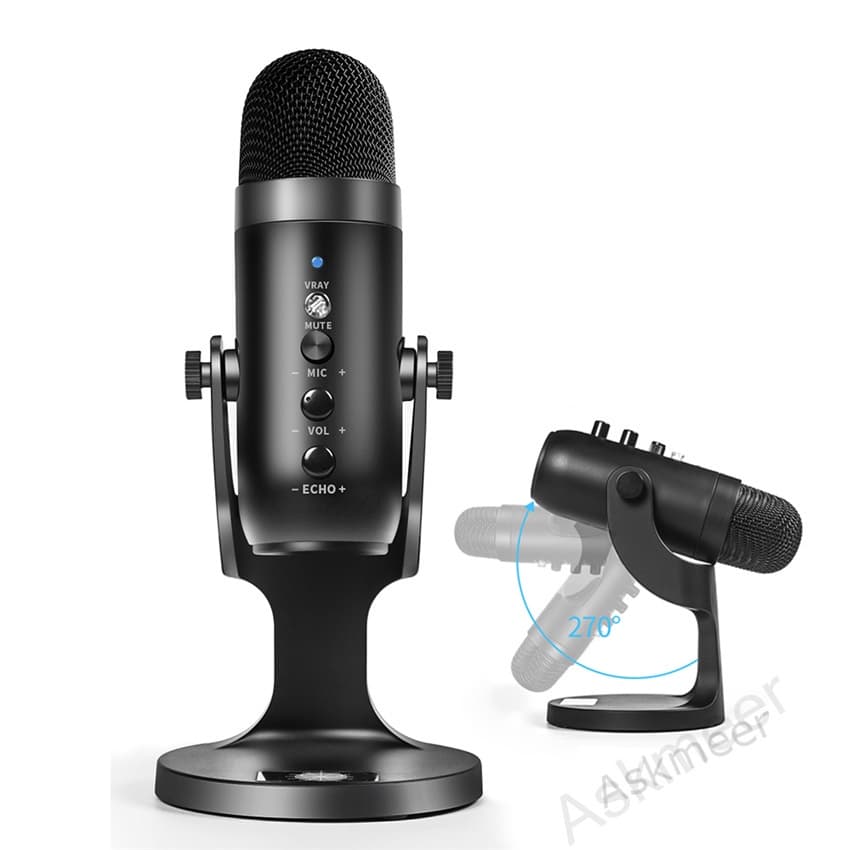 Microfone Condensador USB Com Suporte-Monitor Em Tempo Real Redução De Ruído Para Streaming De Jogos PC