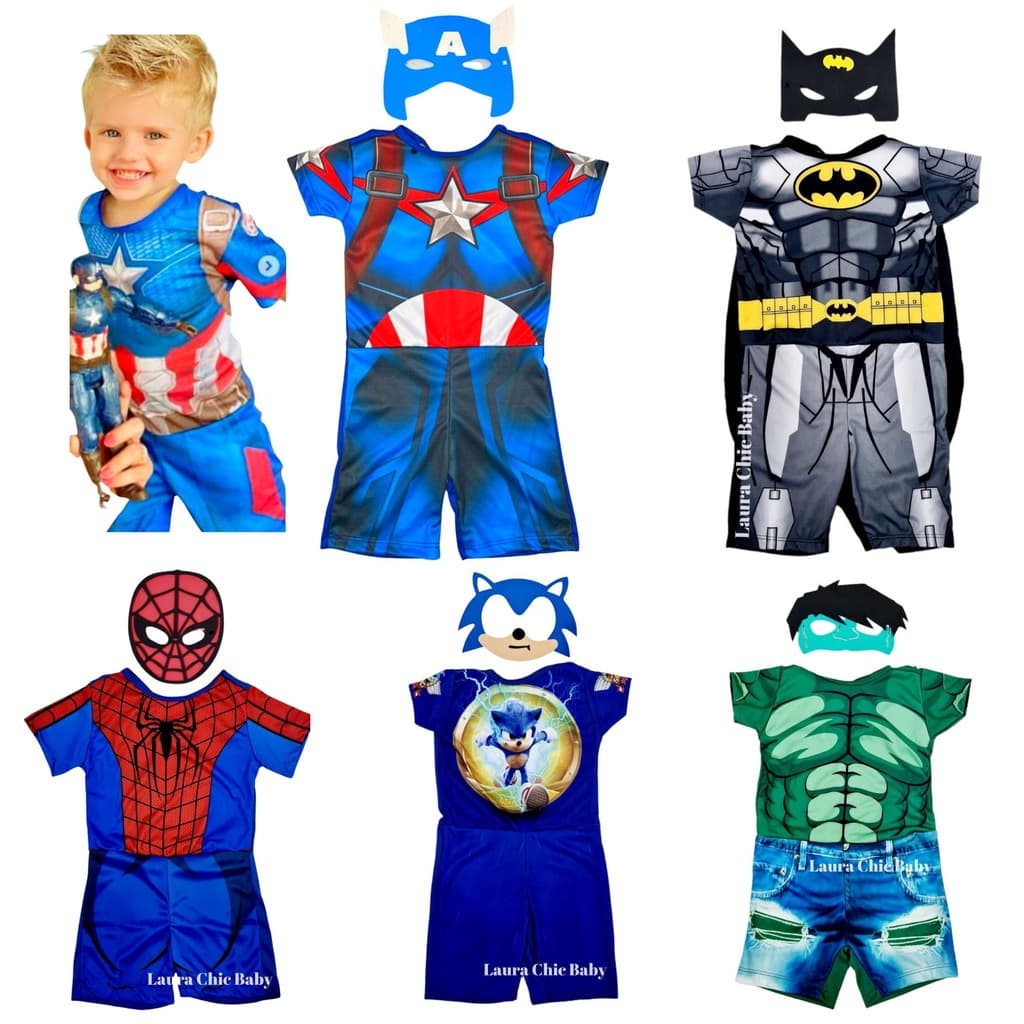 Fantasia Infantil Menino Heróis Vingadores com Máscara Escolha o seu