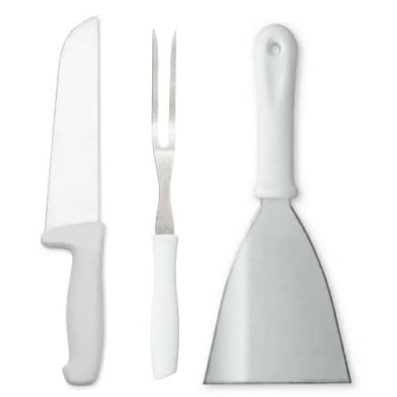 Kit Churrasqueiro 3 pçs Inox Linha Branca SQ - Garfo, Faca e Espátula Churrasco Utensílios de Cozinha