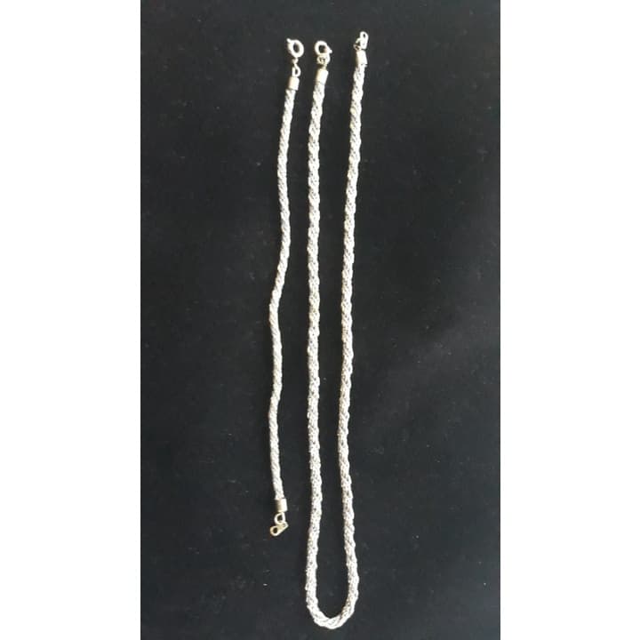 Kit Cordão Baiano e Pulseira Baiano, Prata com Azul Claro