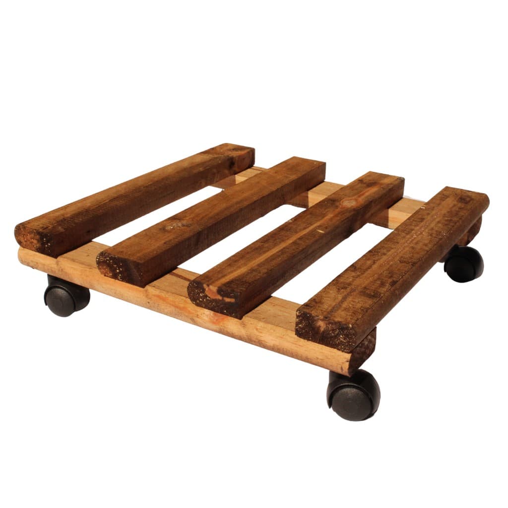 Suporte De Vaso Plantas Madeira 30cm C/ Rodinhas Resistentes