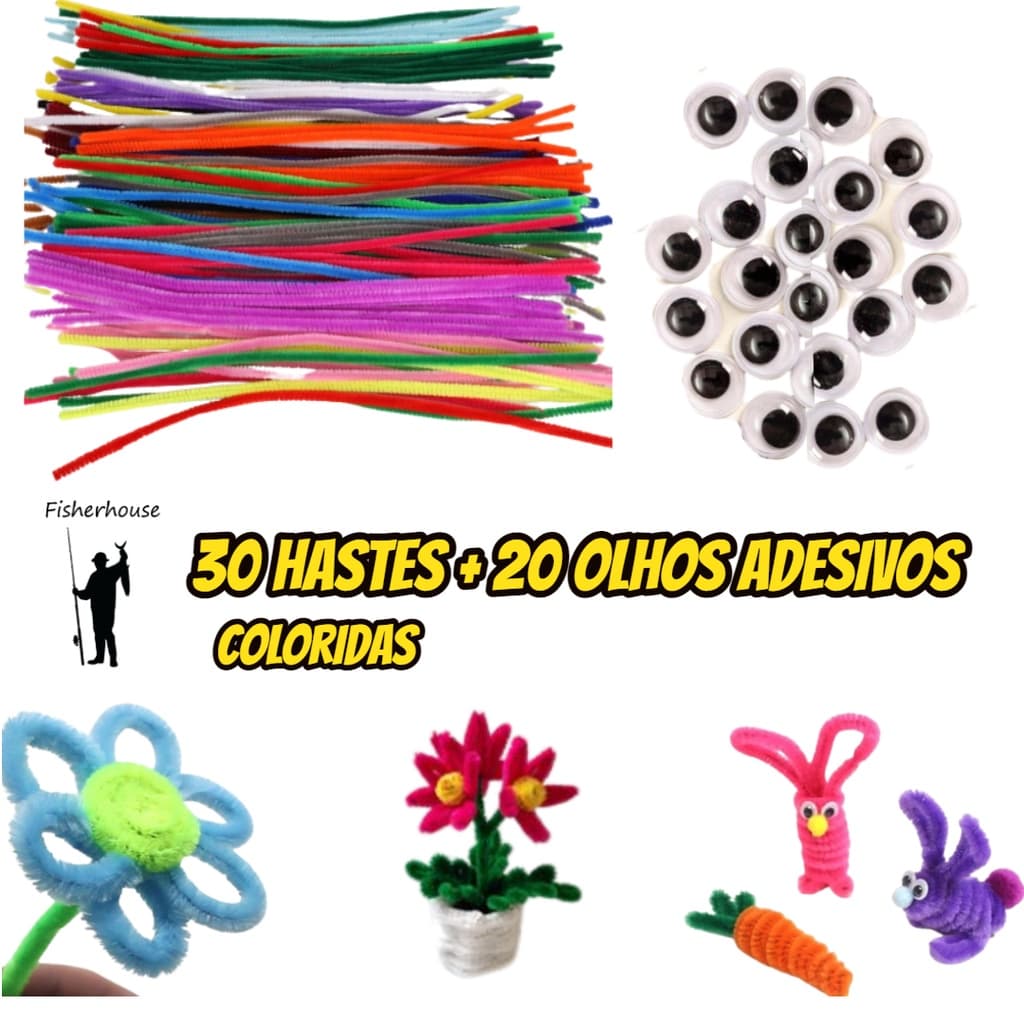 Hastes 30 Limpador de cachimbo + 20 olhos adesivos para artesanato