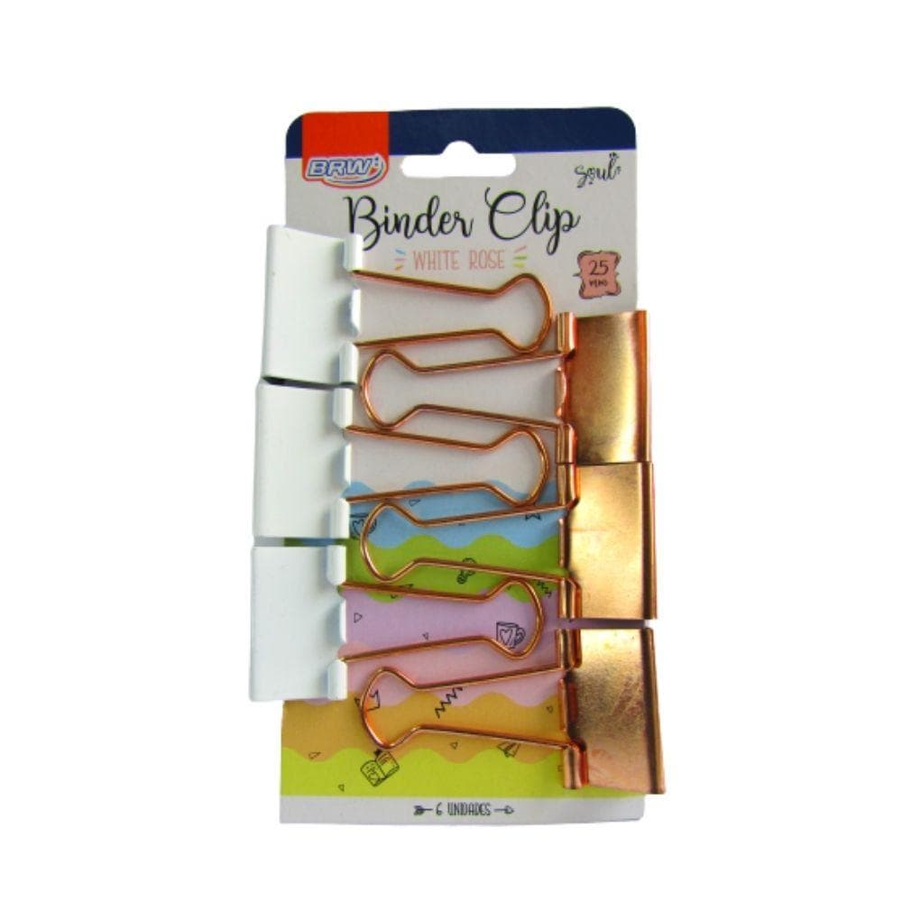 Prendedor de Papel Binder 25mm Branco e Rose Gold BRW 6un