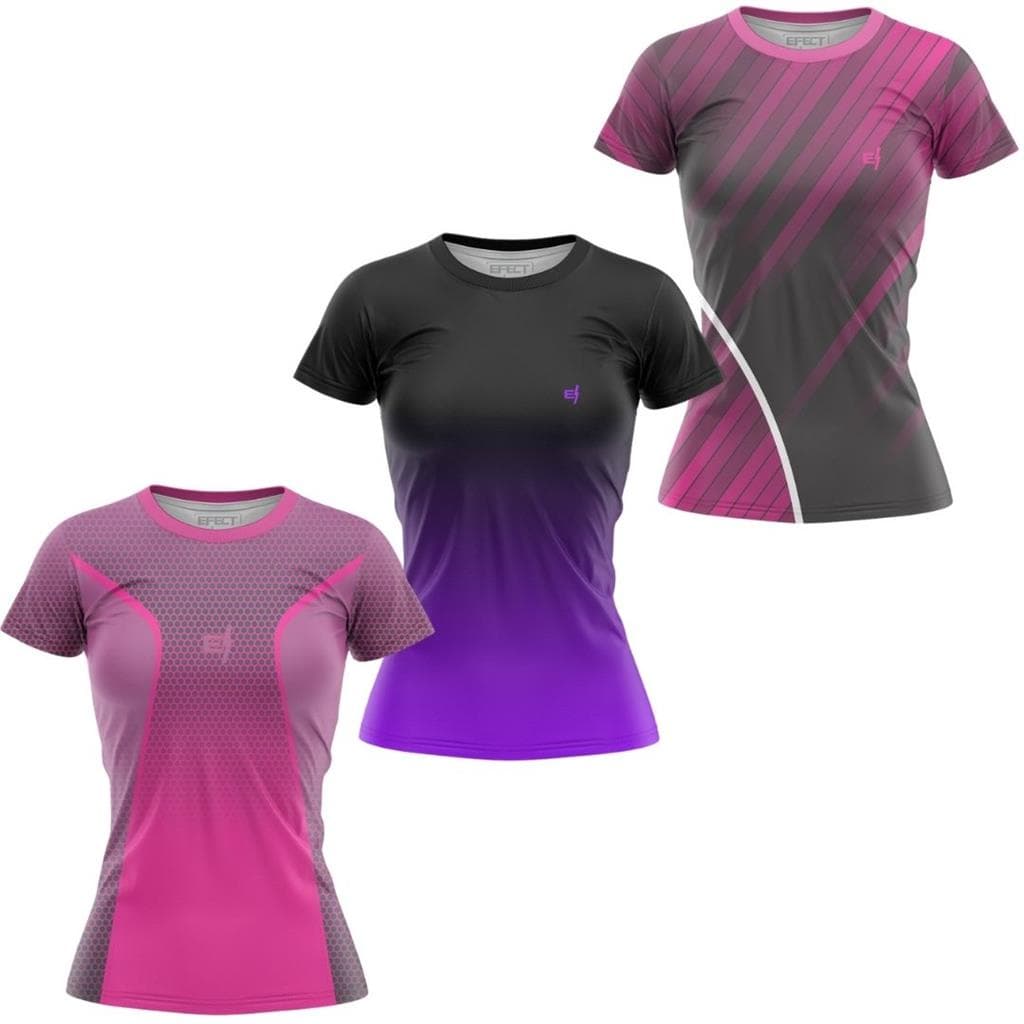 Kit 3 Blusa Camiseta Fitness Feminina Caminhada Academia Treino Protecao UV Ante suor