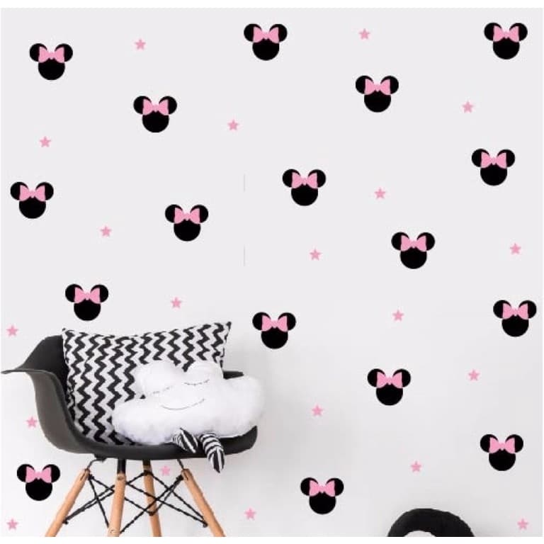 Adesivo Minie E Estrelinhas Quarto Infantil Bebe Decoração Menina Papel Parede Vinil Quarto Infantil