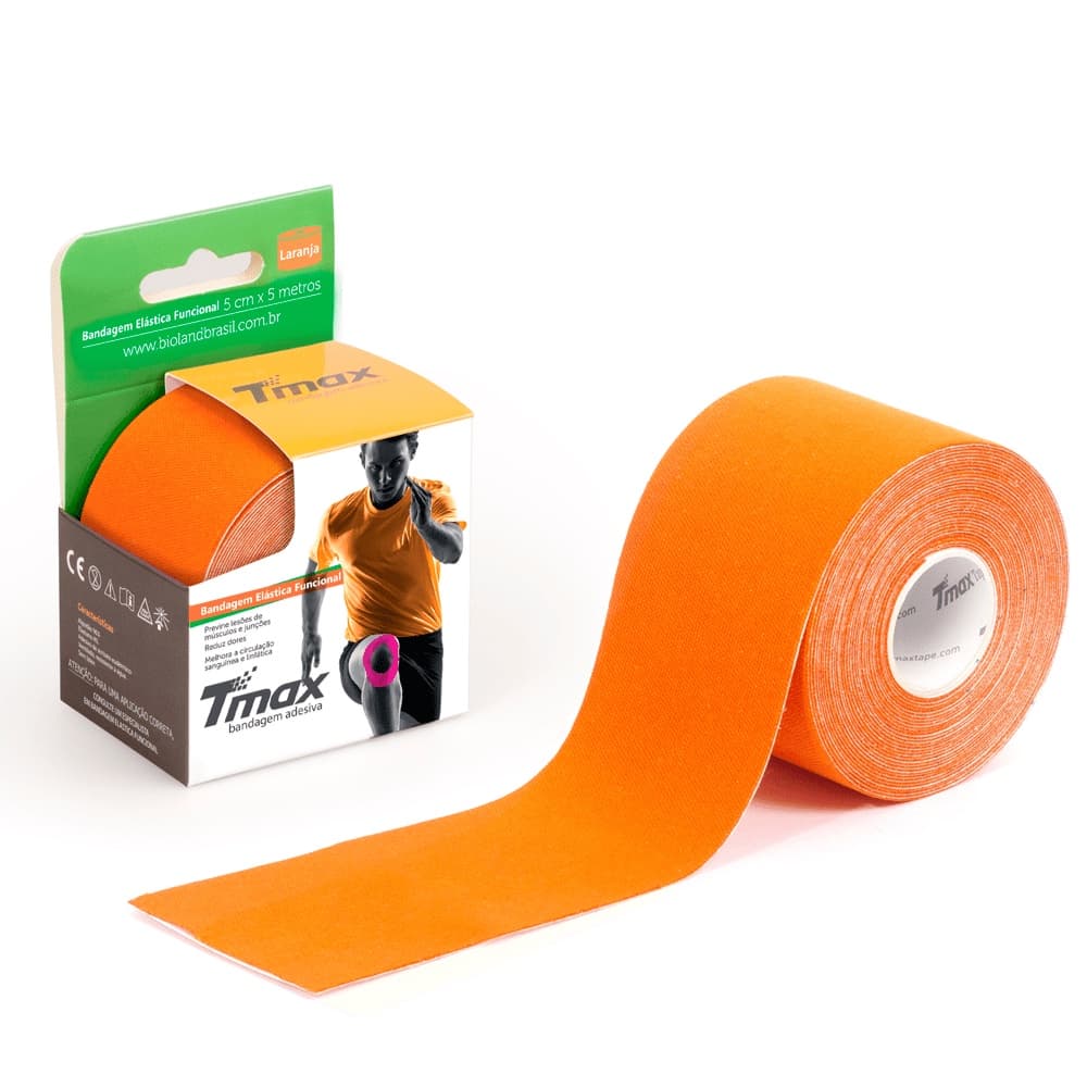 Fita Kinesio Tape (Taping) Funcional Tmax Bandagem Elástica Pós Cirúrgico e Terapêutica 5 Cm X 5m Laranja Original