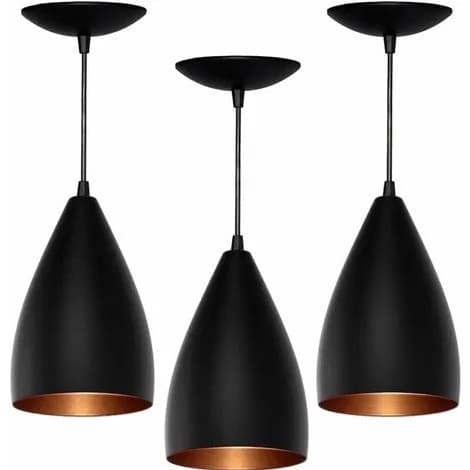 kit 3 conjunto lustres vegas luminaria pendente ( Preto e Cobre )