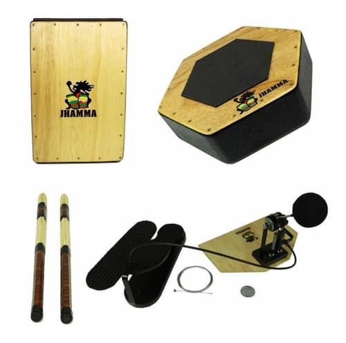 Kit Bateria Acústica Cajón, Caixa, Pedal e Baquetas