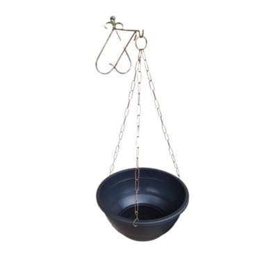 Vaso para samambaias preto grande 31cm,  corrente 60cm grossa e suporte para parede