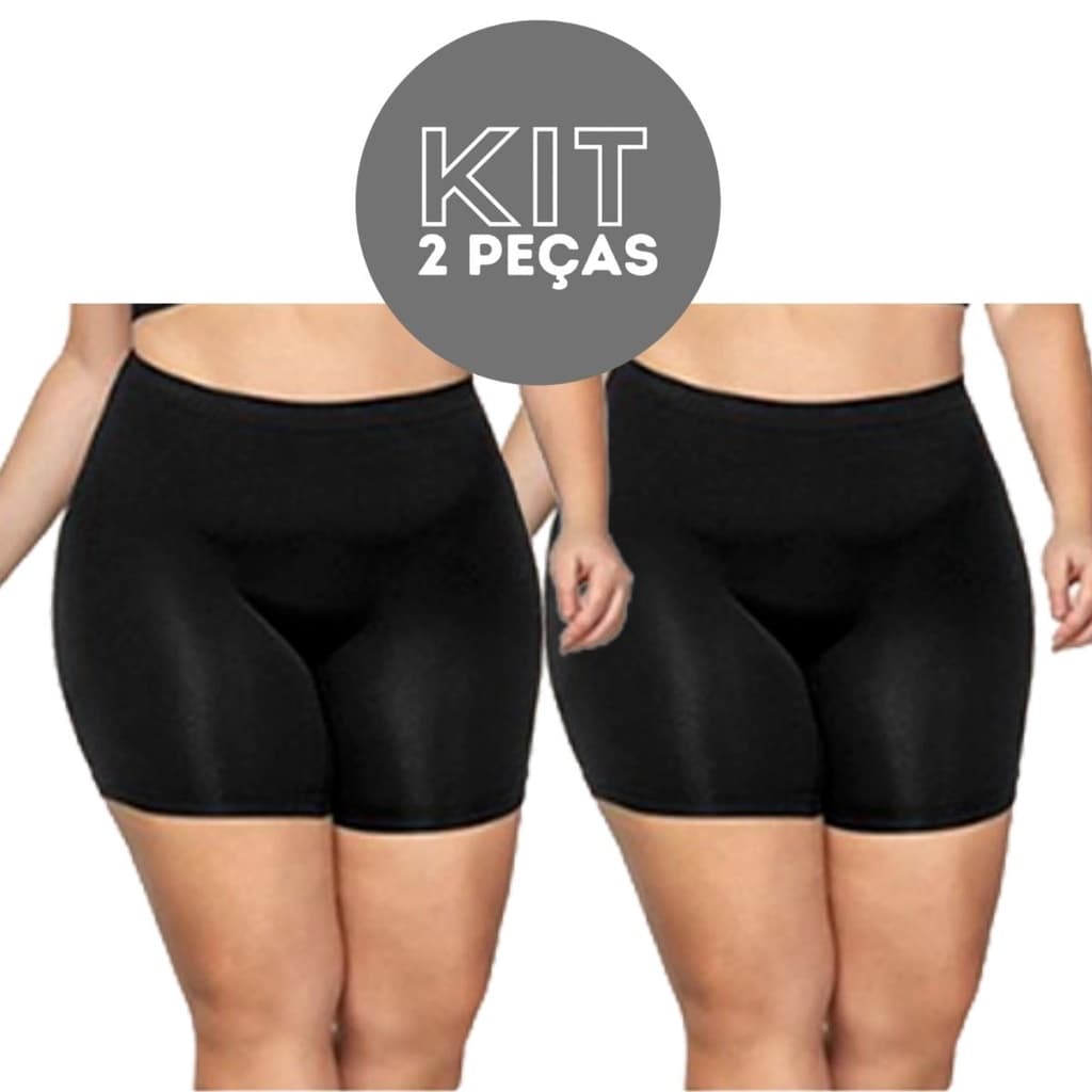 Kit 2 Short Segunda Pele Bermuda Anagua Cintura Alta Sem Costura Plus Size ZR2900-003