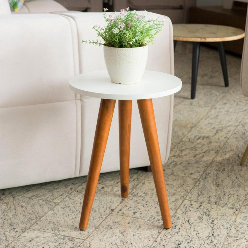 Mesa De Canto Redonda 35x45 Pe Palito Mdf Branca Preta