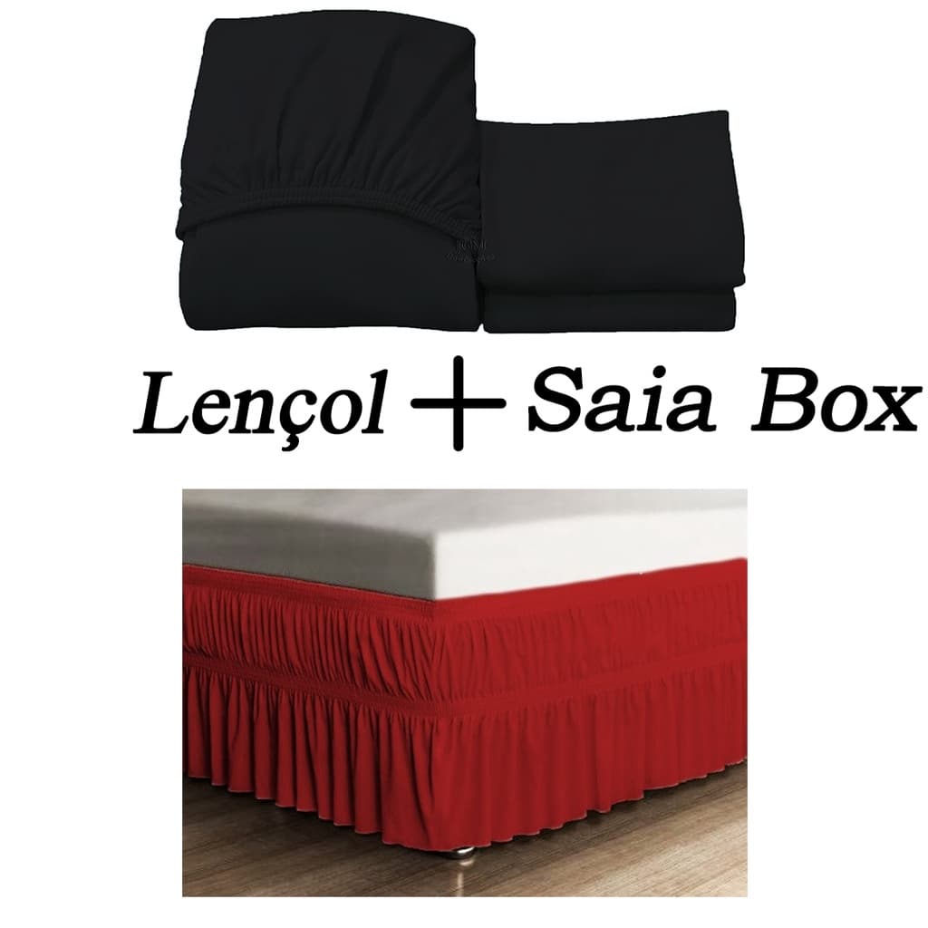 Kit Saia Box Casal + Jogo Lençol Casal Padrão 3 Peças