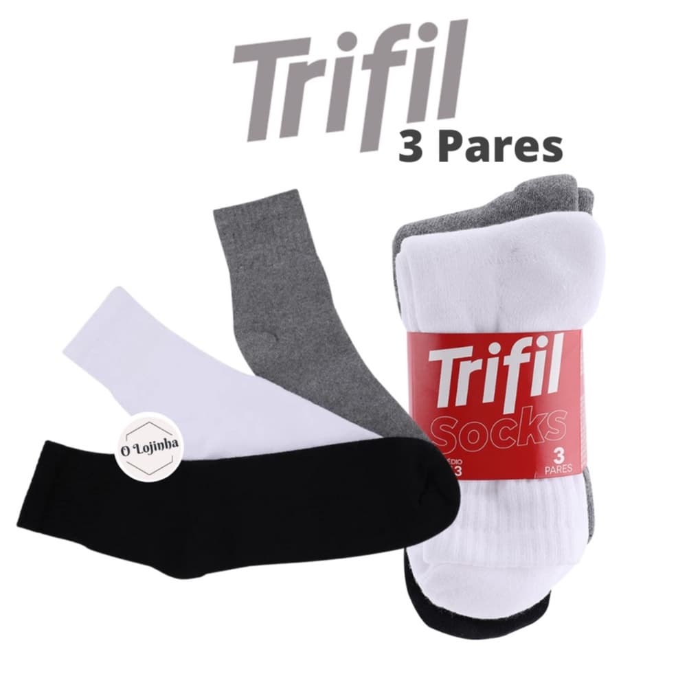 Meia Trifil Unissex - Kit 3 Pares - Cano Médio - Preta, Branca e Mescla -  Kit Meia Cores