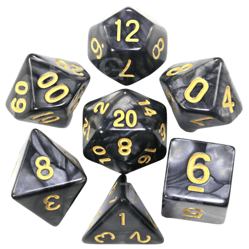 Dados Para Rpg Com Sete - Preto C/Nº Dourado