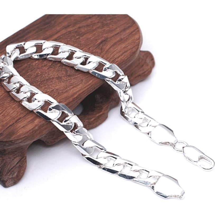 Pulseira Banhada a Prata 8mm masculino Feminino