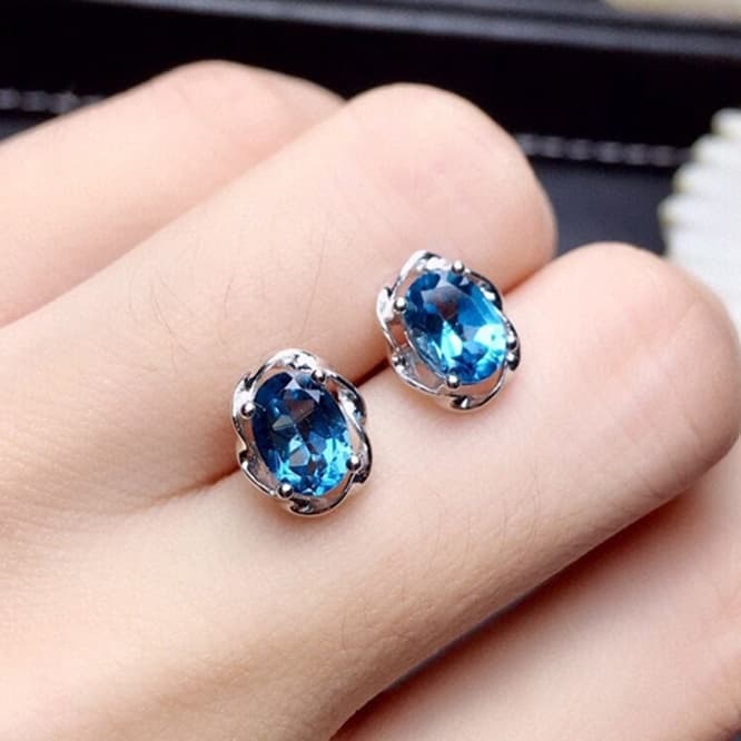 Xillu ⭐ Azul Simples Topazio 925 Brincos De Prata Para As Mulheres Homens Stud Bonito Coreano Acessórios De Moda Do Vintage earrings