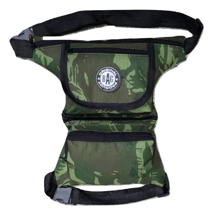 Pochete De Perna 5 Bolsos Motoboy Pesca Camping Nas Cores Verde Camuflado e Preto
