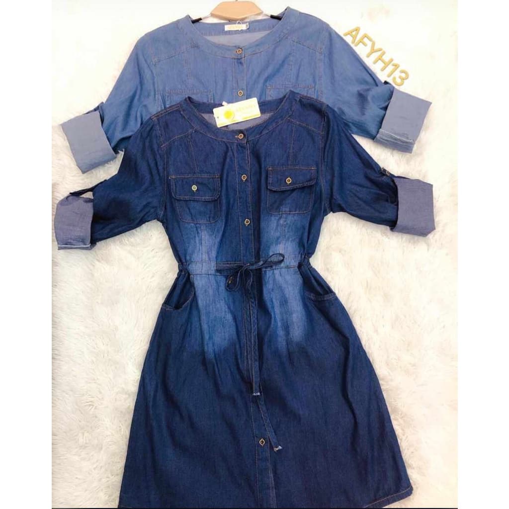 Camisa/Vestido Feminina Jeans Manga Longa e 3/4 sem lycra (afyh13)