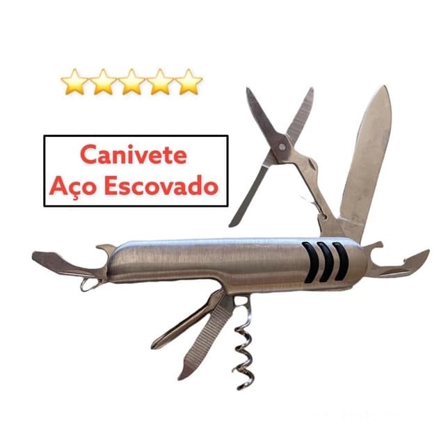 Canivete 7 Funções Inox Multifuncional Camping Pesca Suíço Chaveiro Compacto