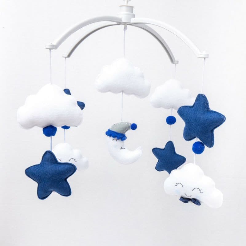 Móbile Berço Bebê Musical E Giratório Chuva De Amor Azul