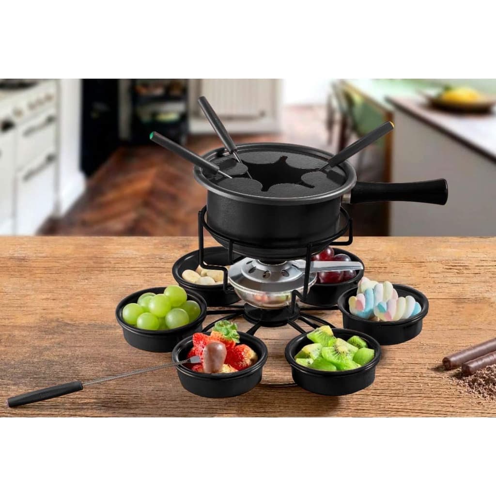 Aparelho Jogo de Fondue Aspen Anti aderente Carrousel Preto 16 Peças Forma Completo Promoção Presente Dia dos Namorados