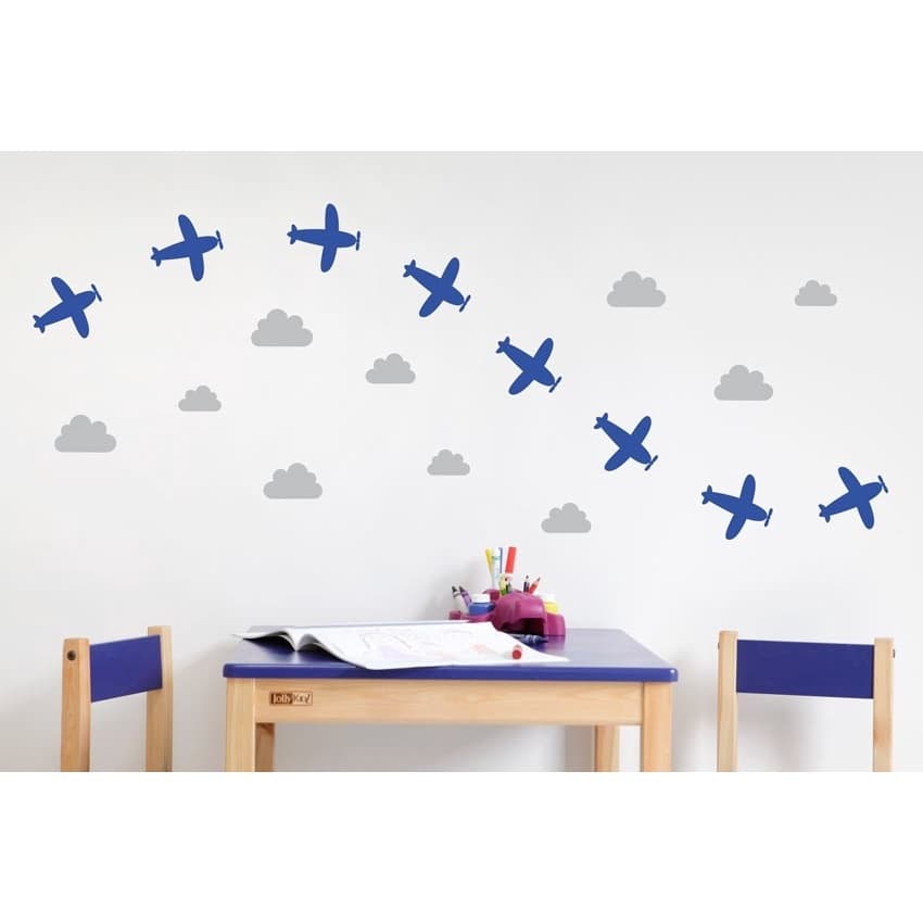 Adesivo de parede aviões + nuvens