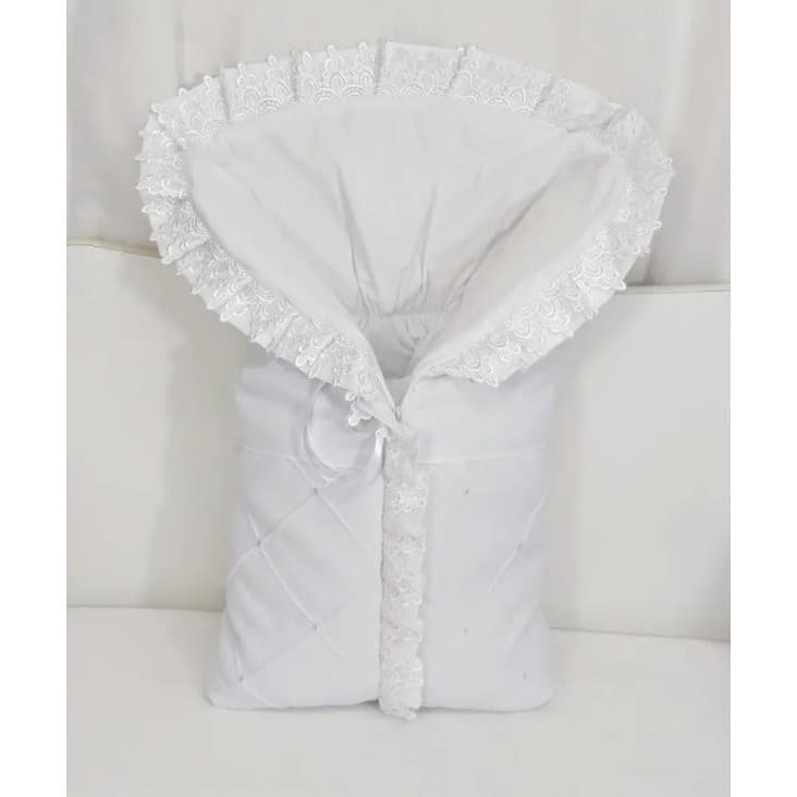 Porta Bebê Saco de Dormir Tecido Pique Todo Branco Com Detalhes em Gripir