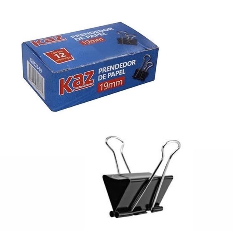 Prendedor de Papel Preto 19mm Kaz Com 12 Unidades
