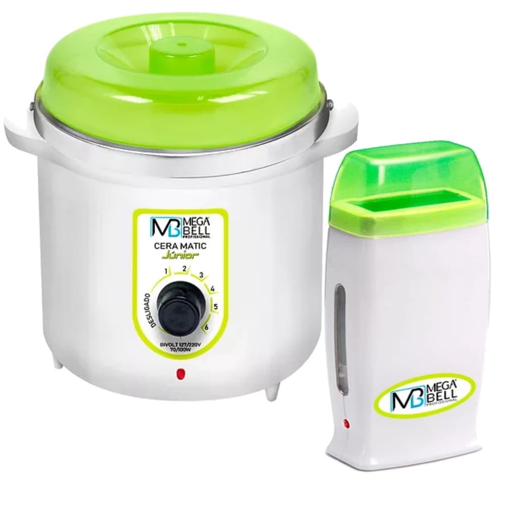 Kit Depilação Termocera 400g Sem Refil Verde Limão + Aquecedor de Cera Roll-on Verde Limão Mega Bell