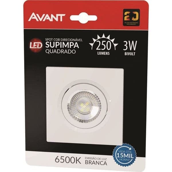 Spot Led Embutir Quadrado 3w Direcionável 6500K  Branca Avant
