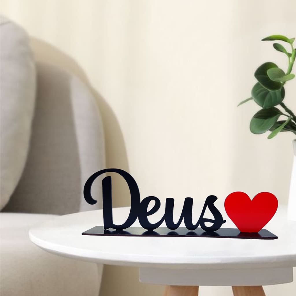 Palavra De Mesa Deus Com Base Em MDF Preto Decoração Quarto Sala