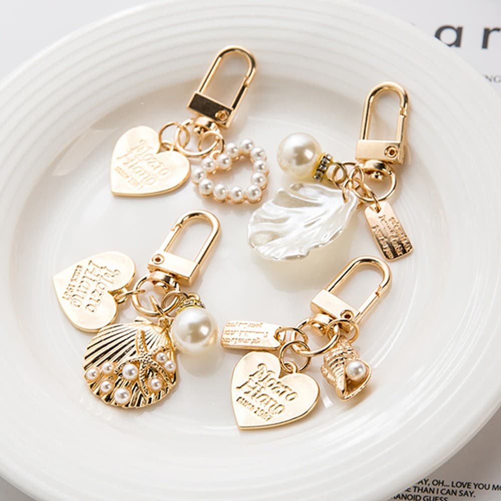 Chaveiro Criativo Pearl Shell De Pérola Cute Peach Heart Metal Charms Bag Pendant Acessórios Para Carros Presentes Jóias De Moda Feminina