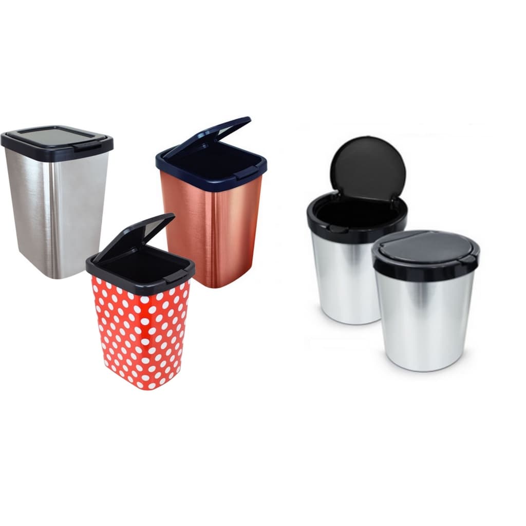 Cesto Lixeira plastico Com Tampa Click pelicula Inox 9 L para Banheiro Cozinha Escritório Quarto