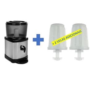 Bebedouro Filtro Para Água Inox Com Base De Barro + 2 Velas Carvão Ativado