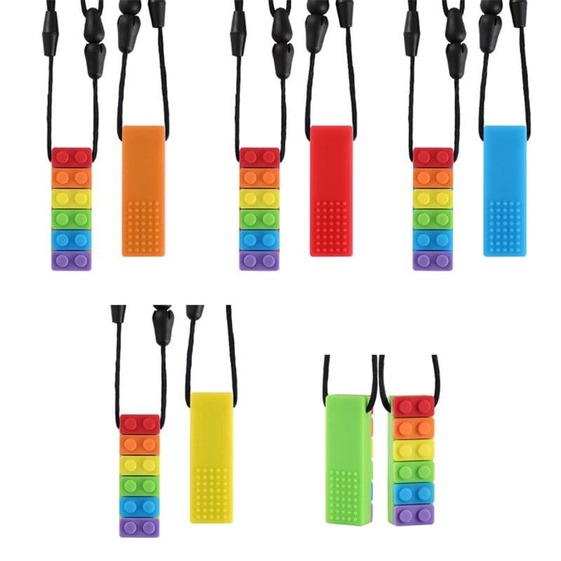Arco-Íris Tijolo Mastigar Colar Bebê Silicone Mordedor Autismo Sensorial Brinquedos Borracha 5 Cores Extremamente