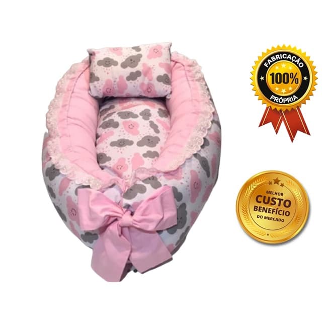 Ninho Redutor Para berço Nuvem Rosa Menina Delicado Princesa