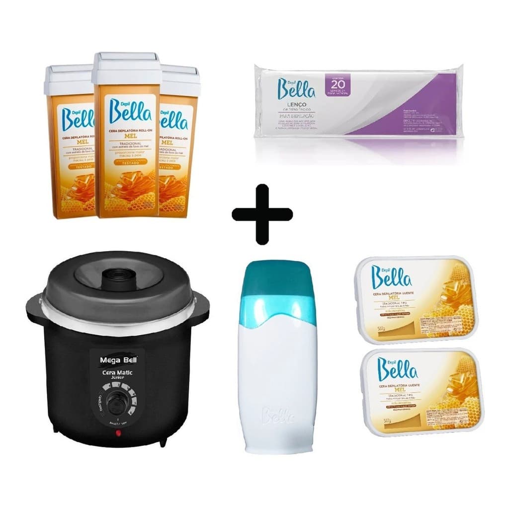 Kit Depilação Com Cera Quente Depilo Bella Termocera + Rolon  Cera Panela Mega Bell D