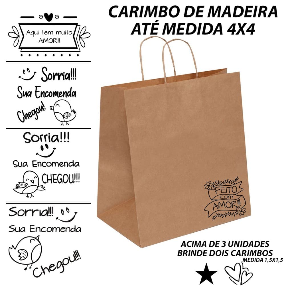Carimbo para decorar embalagens de envio kraft Medida 4x4 - 60 modelos a escolher.