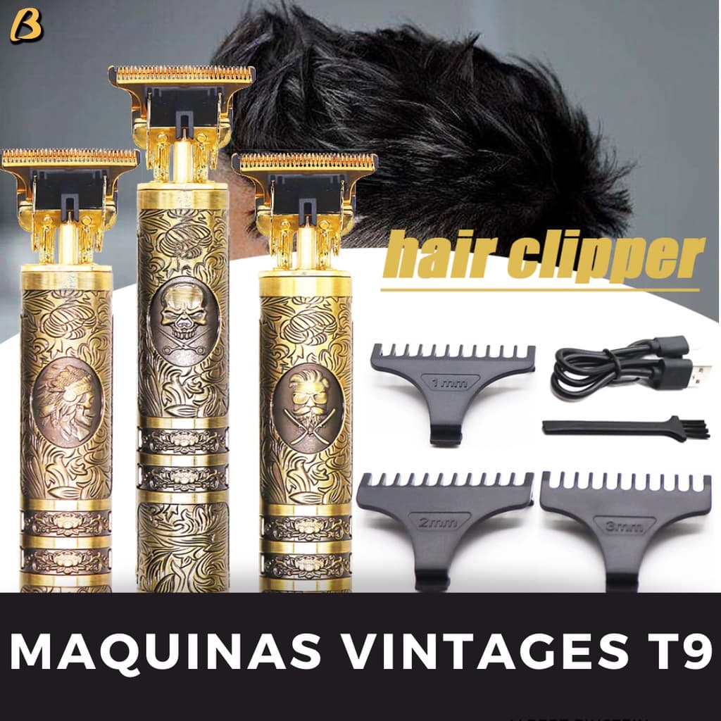 Maquina Corte de Cabelo Elétrico Vintage T9 Profissional Usb  Acabamento Dragão