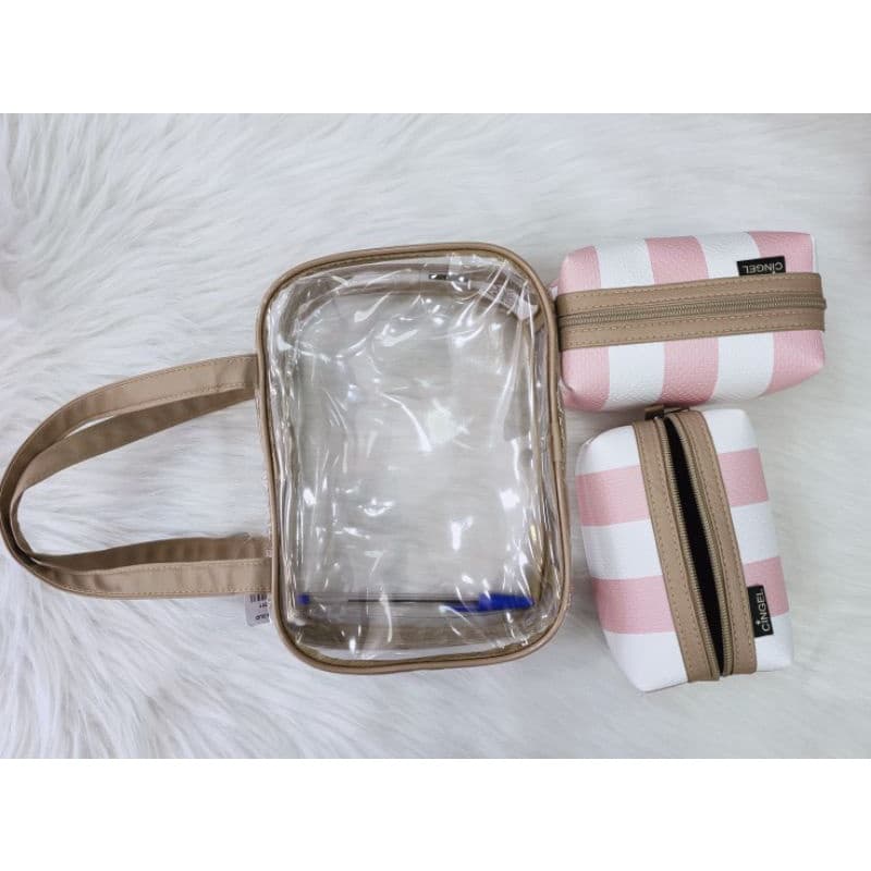 Bolsa Necessaire Kit 3 Peças De Maquiagem Com Sacola Transparente Para Viajar E Diaria
