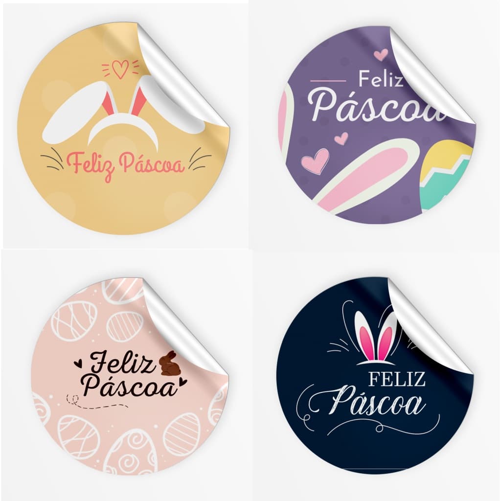 230 Adesivos Feliz Páscoa 4x4cm Coelhinho Lembrancinha Tag Feliz Páscoa