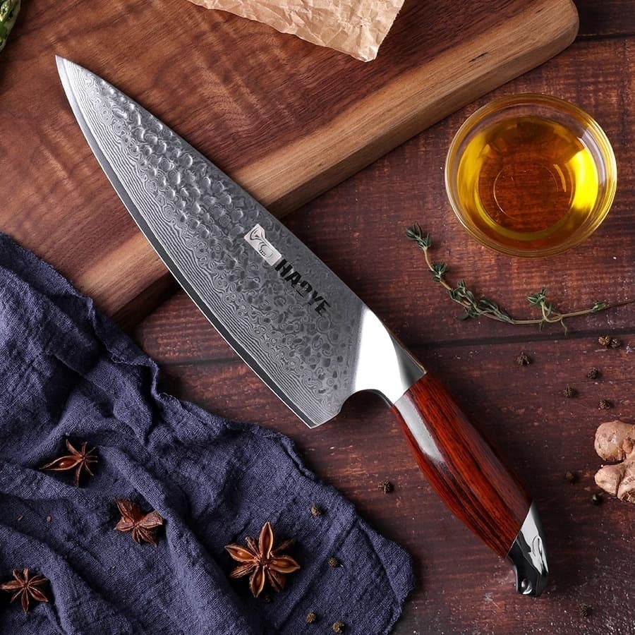 Faca Profissional Haoye Nature Aco Damasco 8p Chef Luxo