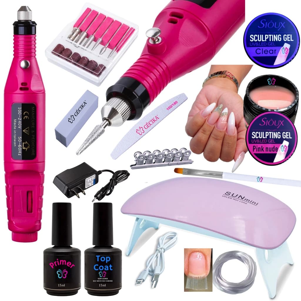 Kit Unhas Acrigel Kit Manicure Unha Gel Iniciante Motor Lixa Bivolt xd Envio Rapido Gecika