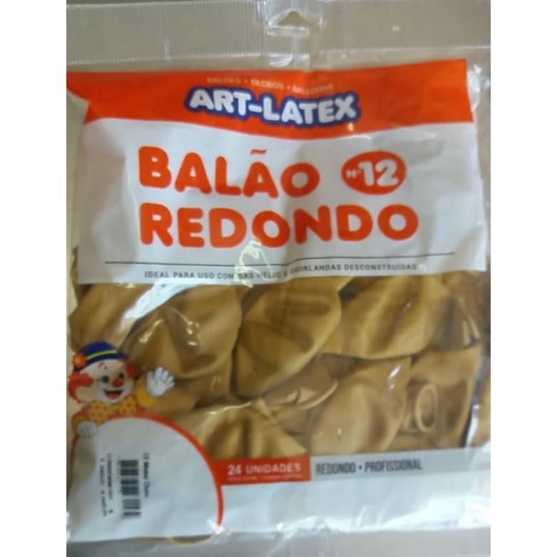 Balão Art Latex Dourado ouro metal  Numero 12 Redondo com 24 unidades