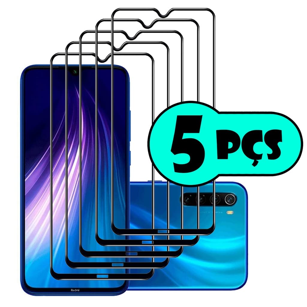 Kit Com 5 Películas de Vidro 3D Para Xiaomi Redmi Note 8